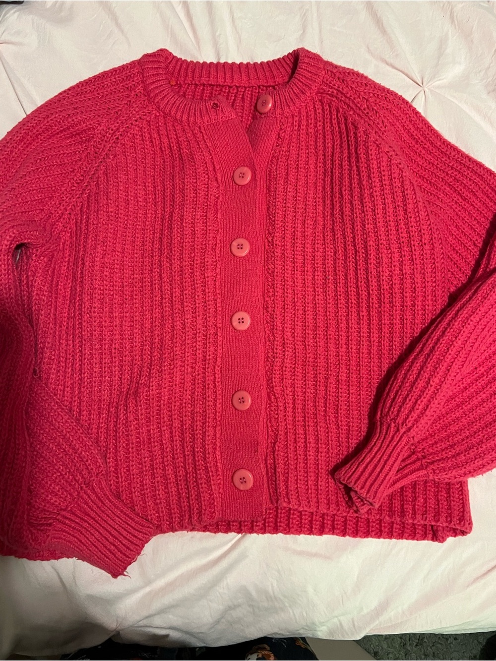 Pink Rib-Knit Button-Front Women’s Sweater - Picture 2 of 3